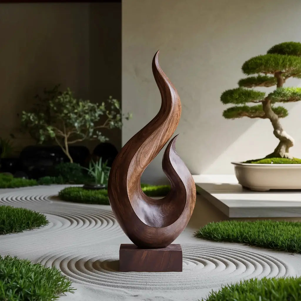 Handcrafted Abstract Wood Statue For Home Accent Kitchnce