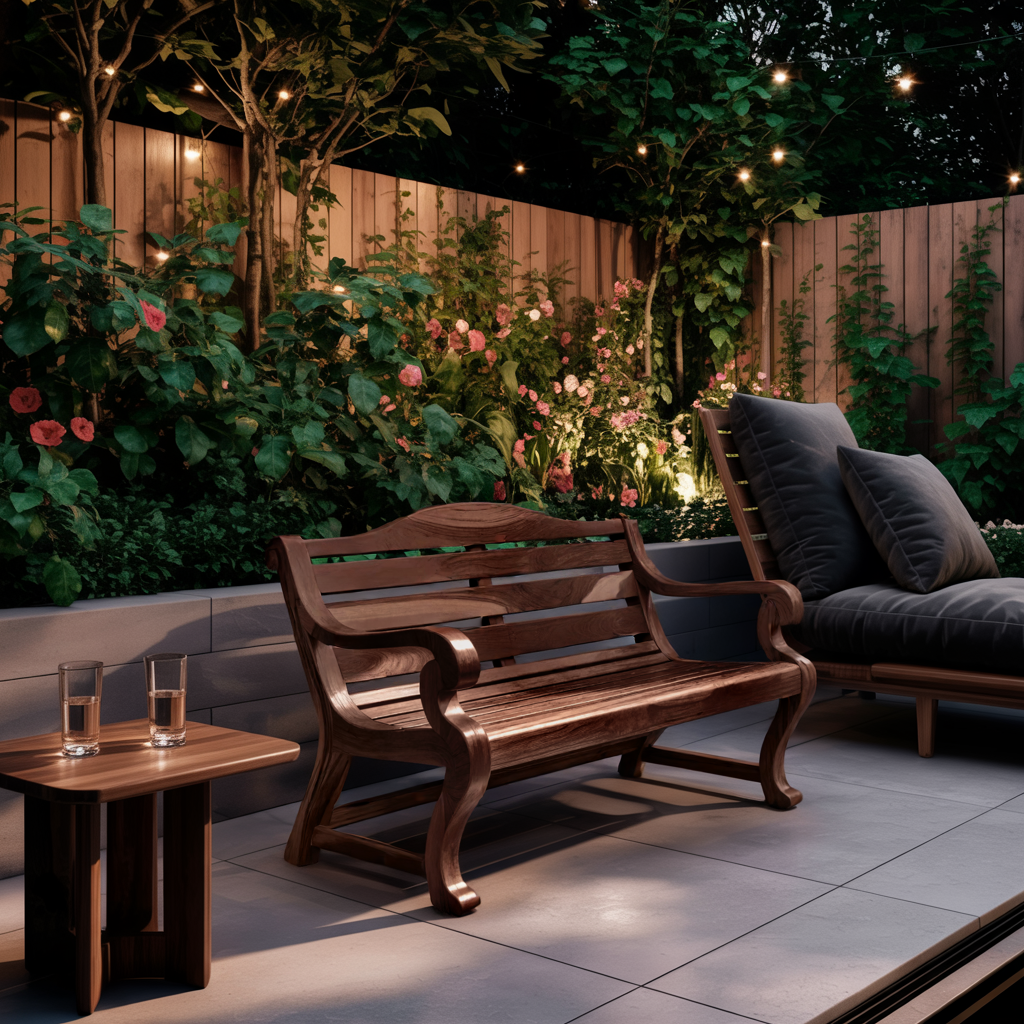 Classic Curved Wood Garden Bench With Sculpted Arms For Patio Or Entryway Kitchnce