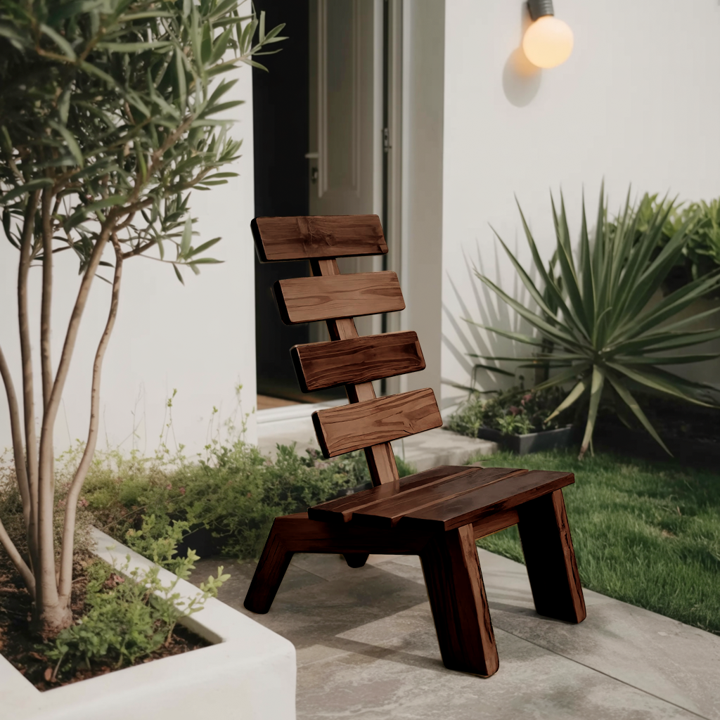 Modern Slatted Wood Outdoor Lounge Chair For Garden Or Patio Kitchnce