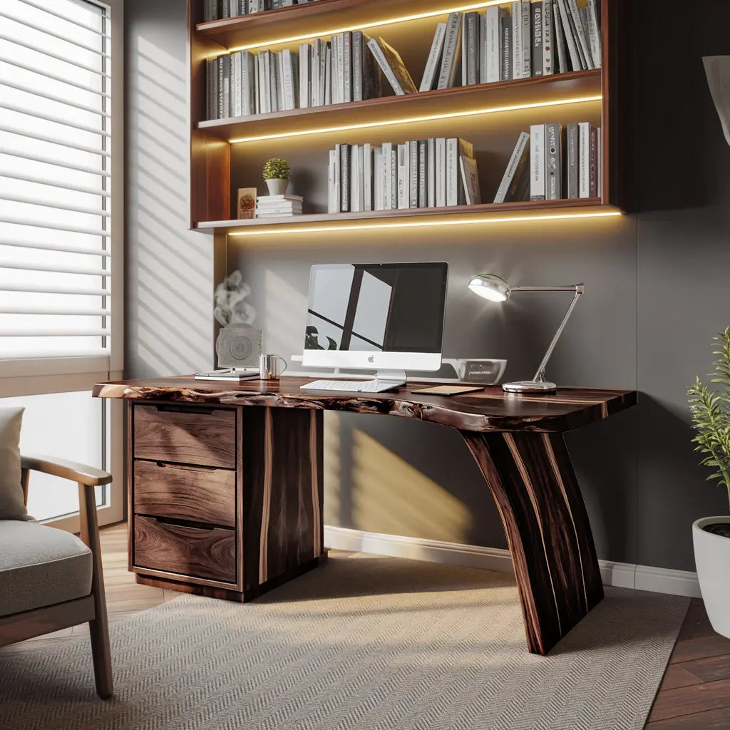 Artisan Live Edge Wooden Desk With Curved Legs For Home Office Kitchnce