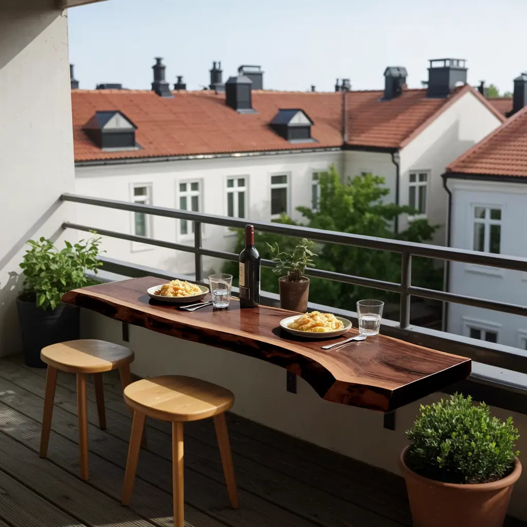 Live Edge Solid Wood Balcony Bar Table For Rail Mount Outdoor Breakfast Kitchnce