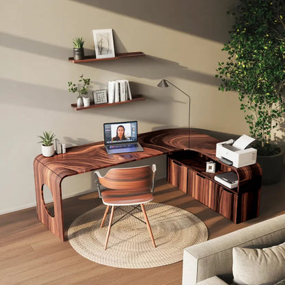 Modern L Shaped Wooden Desk With Rounded Corners For Executive Office Kitchnce