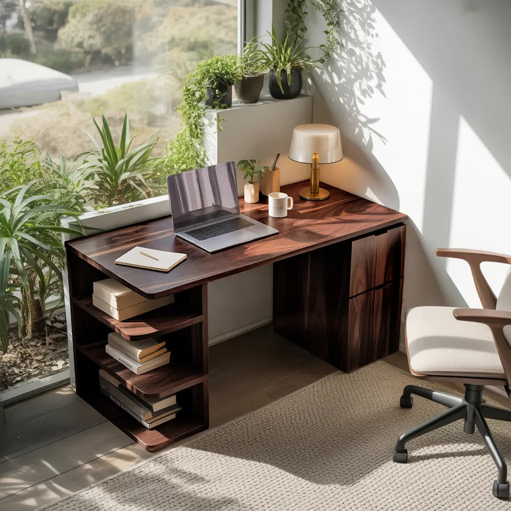 Contemporary Wooden Desk With Shelves And Drawers For Home Office Kitchnce