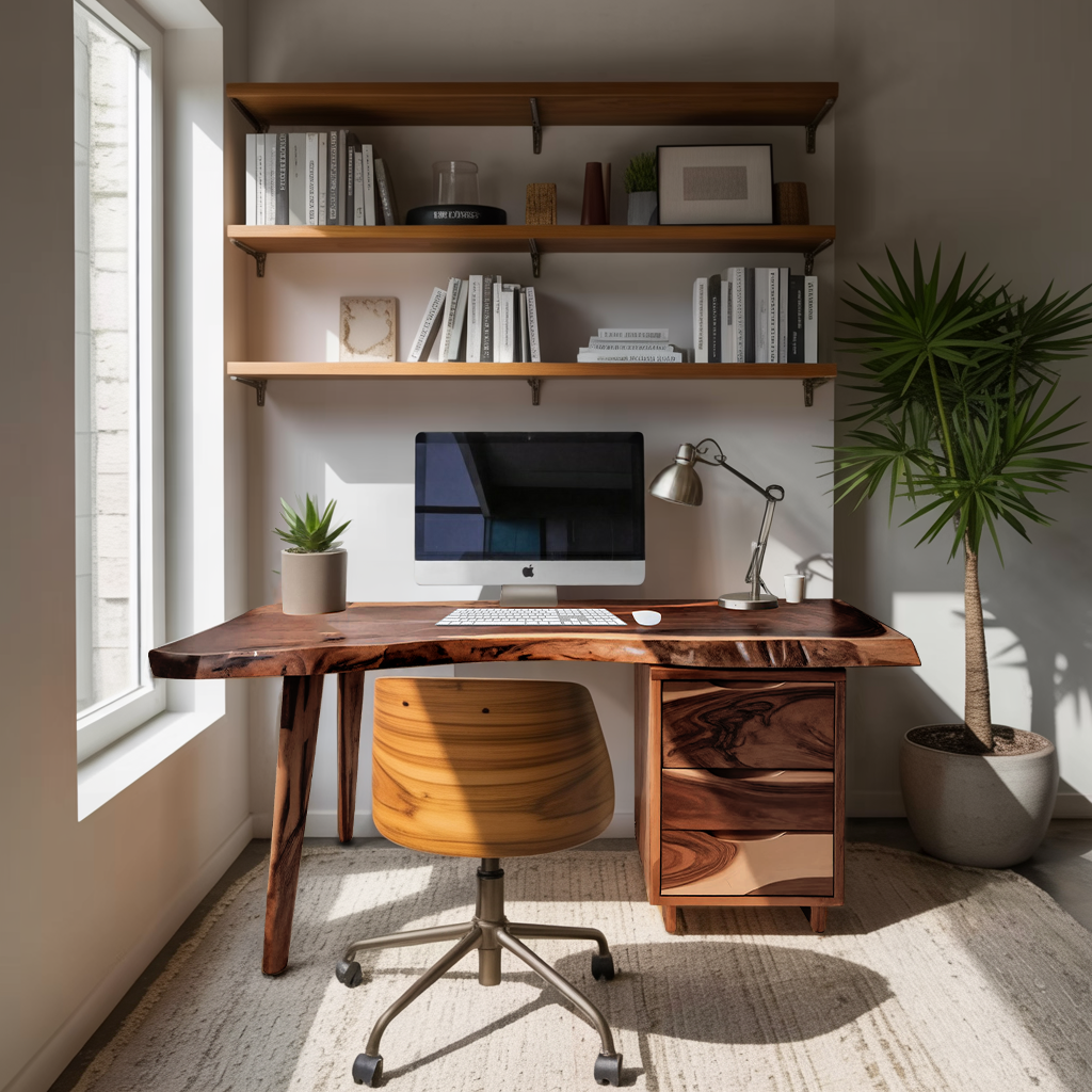 Modern Live Edge Wooden Desk With Drawers For Home Office Or Studio Kitchnce