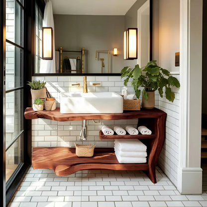 Rustic Wooden Vanity Space For Bathroom Use Kitchnce