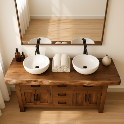 Handcrafted Solid Wood Bathroom Vanity - Live Edge Rustic Cabinet with Doors & Sink Kitchnce