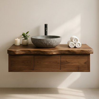 Handcrafted Solid Wood Floating Vanity - Live Edge Wall-Mounted Cabinet Kitchnce