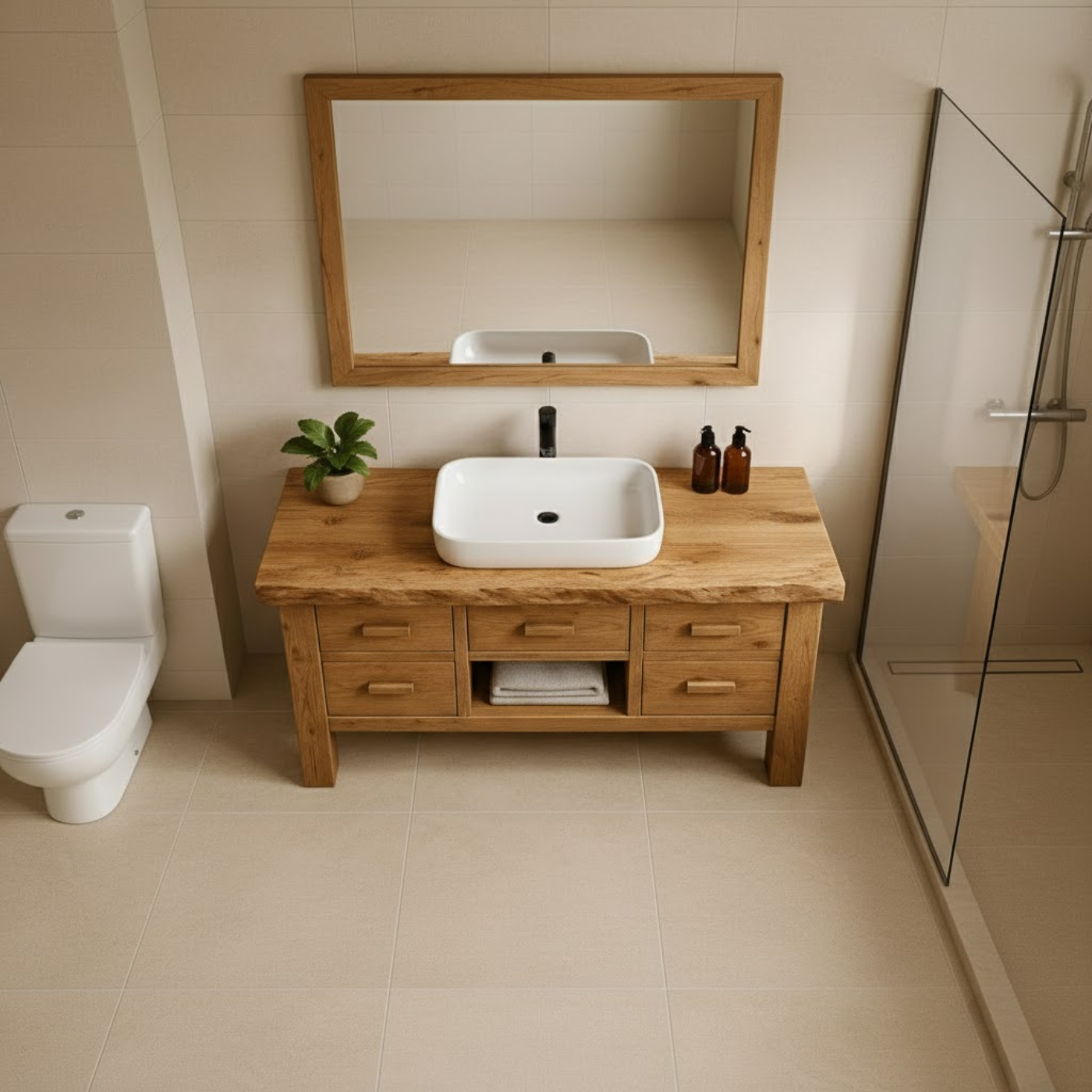 Handcrafted Solid Wood Bathroom Vanity - Live Edge Storage Cabinet with 6 Drawers & Shelf Kitchnce