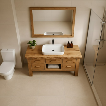 Handcrafted Solid Wood Bathroom Vanity - Live Edge Storage Cabinet with 6 Drawers & Shelf Kitchnce