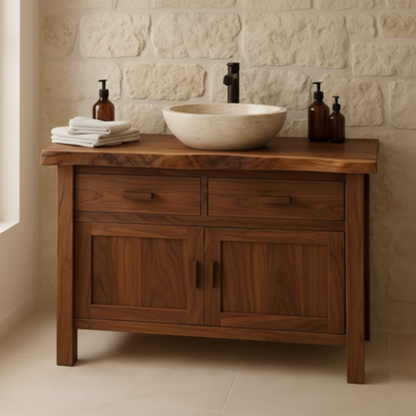 Handcrafted Solid Wood Bathroom Vanity - Live Edge Top Cabinet with Drawers & Doors Kitchnce