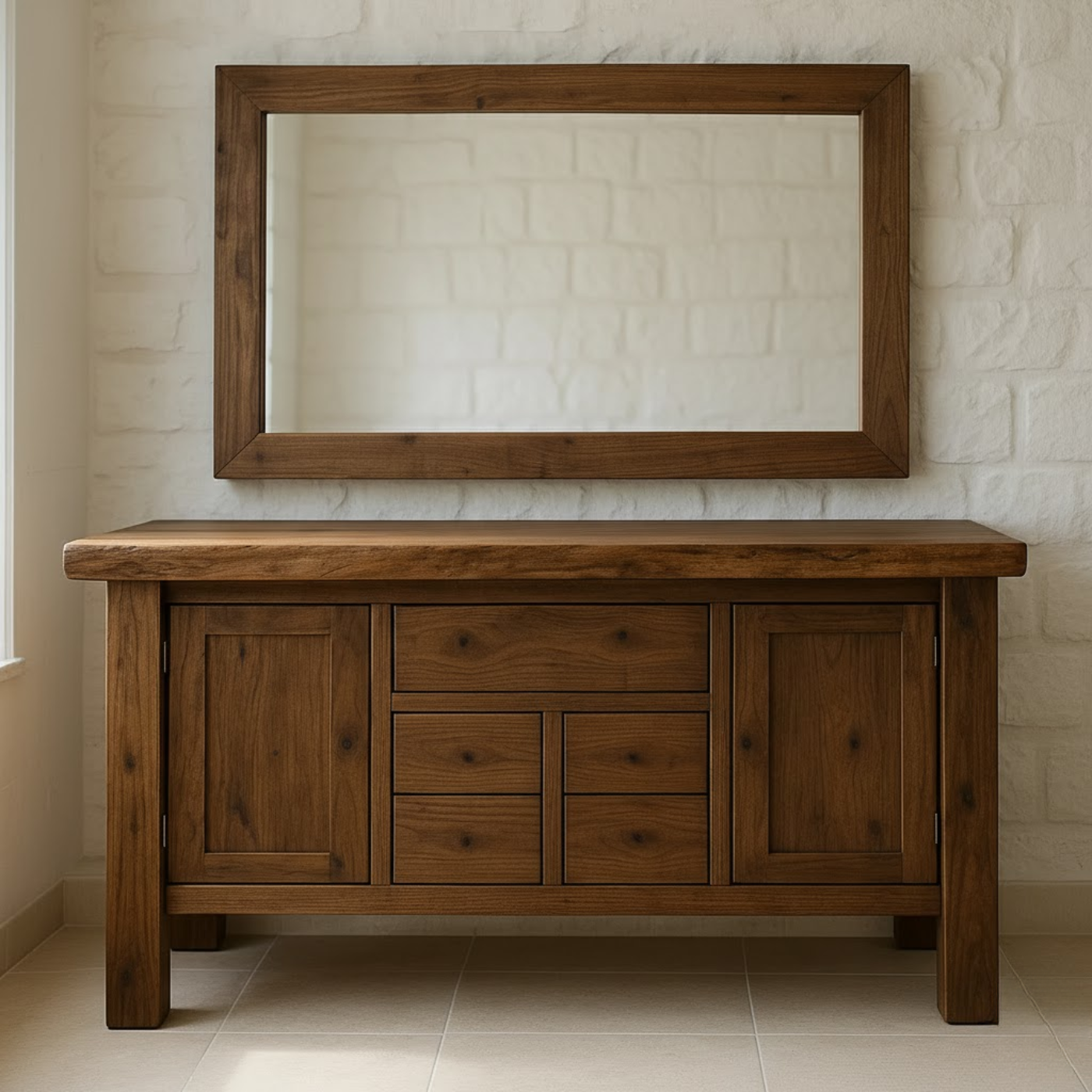 Handcrafted Solid Wood Bathroom Vanity - Live Edge Top, Cabinets, Drawers & Vessel Sink Base Kitchnce