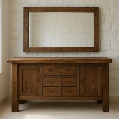Handcrafted Solid Wood Bathroom Vanity - Live Edge Top, Cabinets, Drawers & Vessel Sink Base Kitchnce