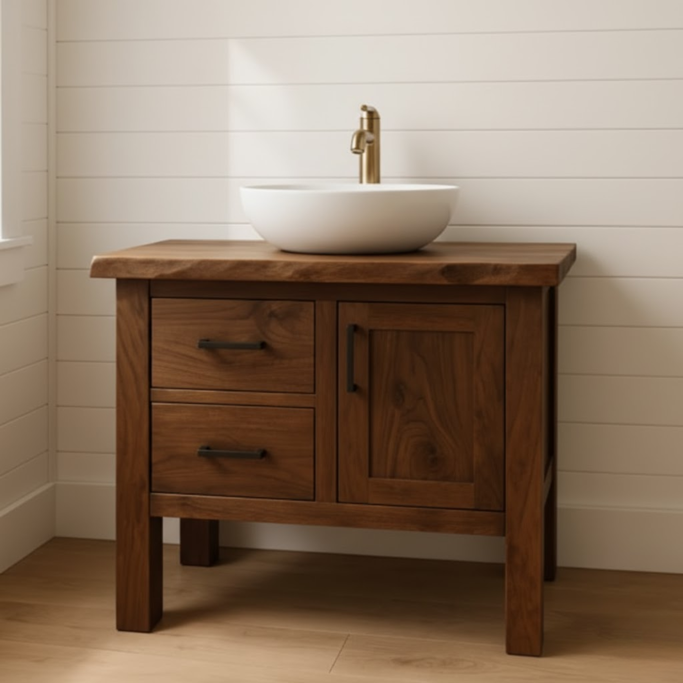 Handcrafted Solid Wood Bathroom Vanity - Live Edge Cabinet with Storage Kitchnce