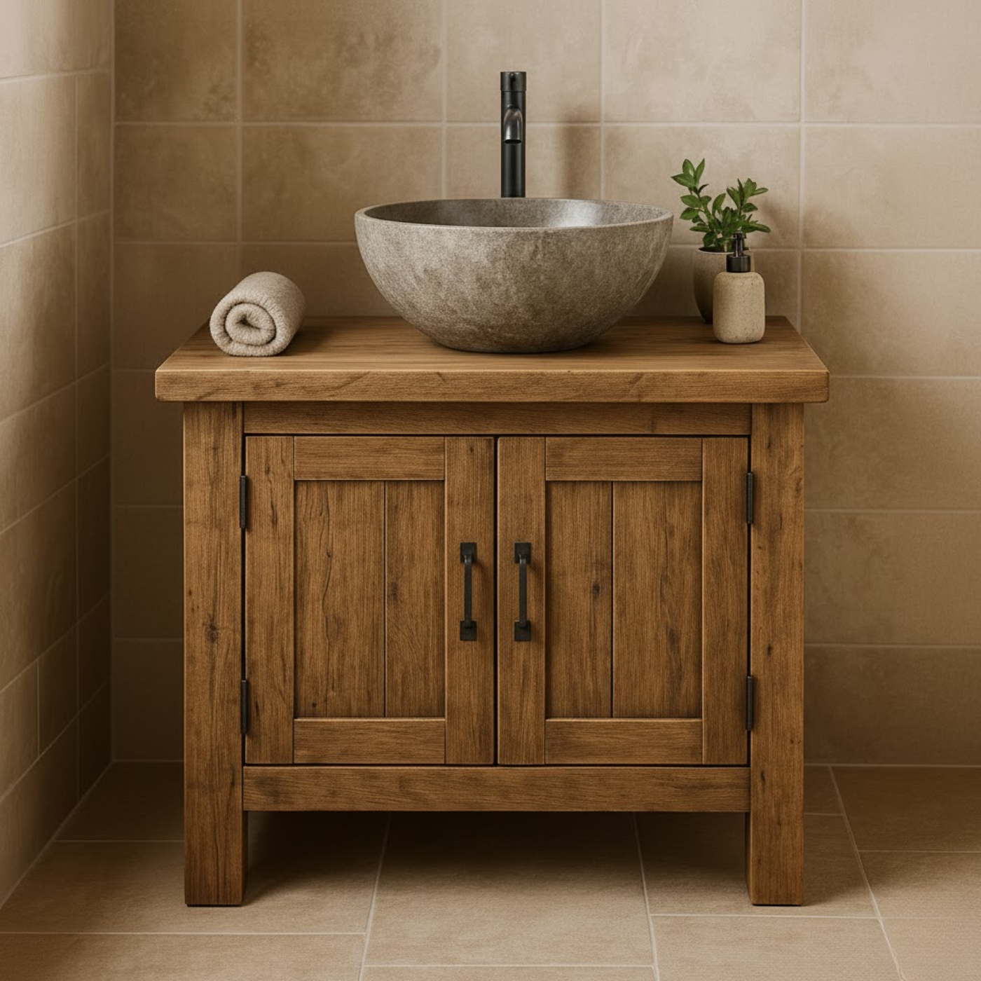 Handcrafted Soild Wood Bathroom Vanity | Compact Single Sink Cabinet Storage Kitchnce