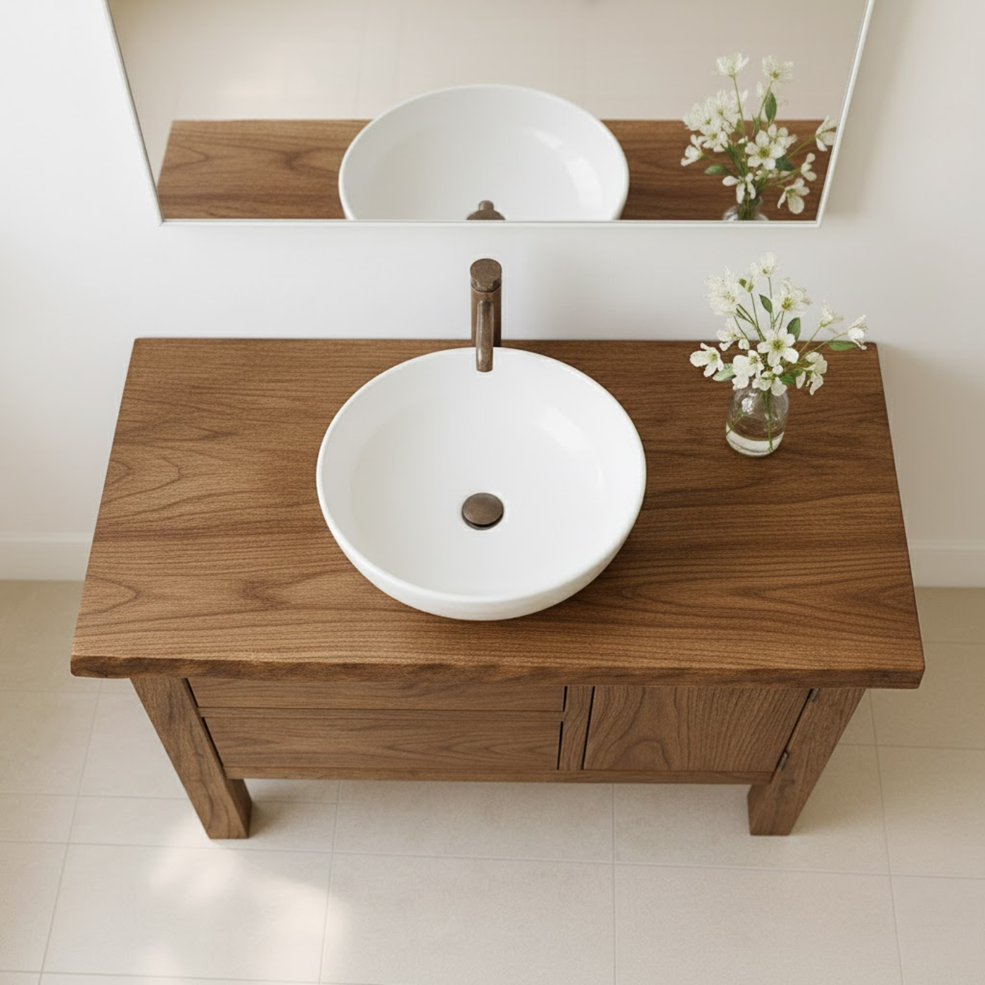 Handcrafted Solid Wood Bathroom Vanity - Live Edge Top, 2 Drawers & Single Door Cabinet Kitchnce