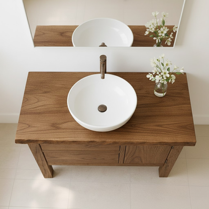 Handcrafted Solid Wood Bathroom Vanity - Live Edge Top, 2 Drawers & Single Door Cabinet Kitchnce