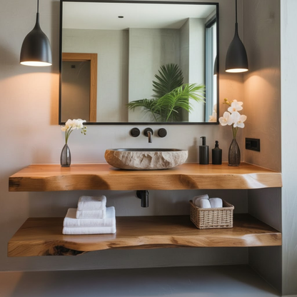 Handcrafted Solid Wood Floating Vanity, Organic Live Edge Vessel Sink Console Kitchnce