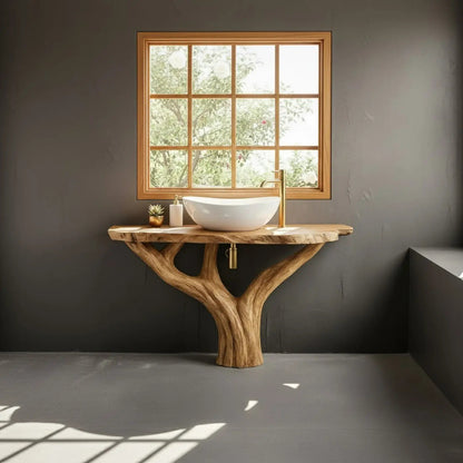 Handcrafted Solid Wood Bathroom Vanity - Unique Live Edge Tree Root Console Kitchnce