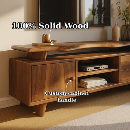 Handcrafted Solid Wood TV Stand - Sculptural Mid-Century Console with Curved Top Kitchnce
