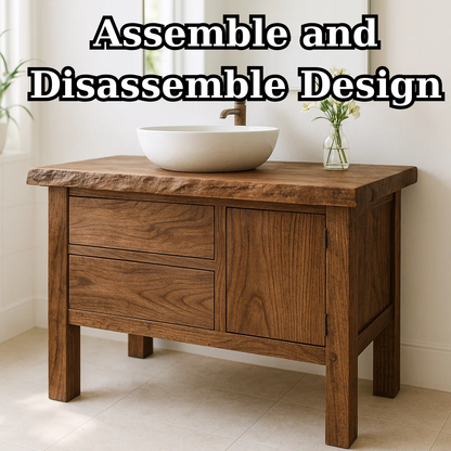 Handcrafted Solid Wood Bathroom Vanity - Live Edge Top, 2 Drawers & Single Door Cabinet Kitchnce