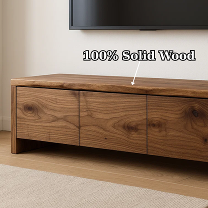 Handcrafted Solid Wood TV Stand - Live Edge Walnut with 3 Seamless Drawers Kitchnce