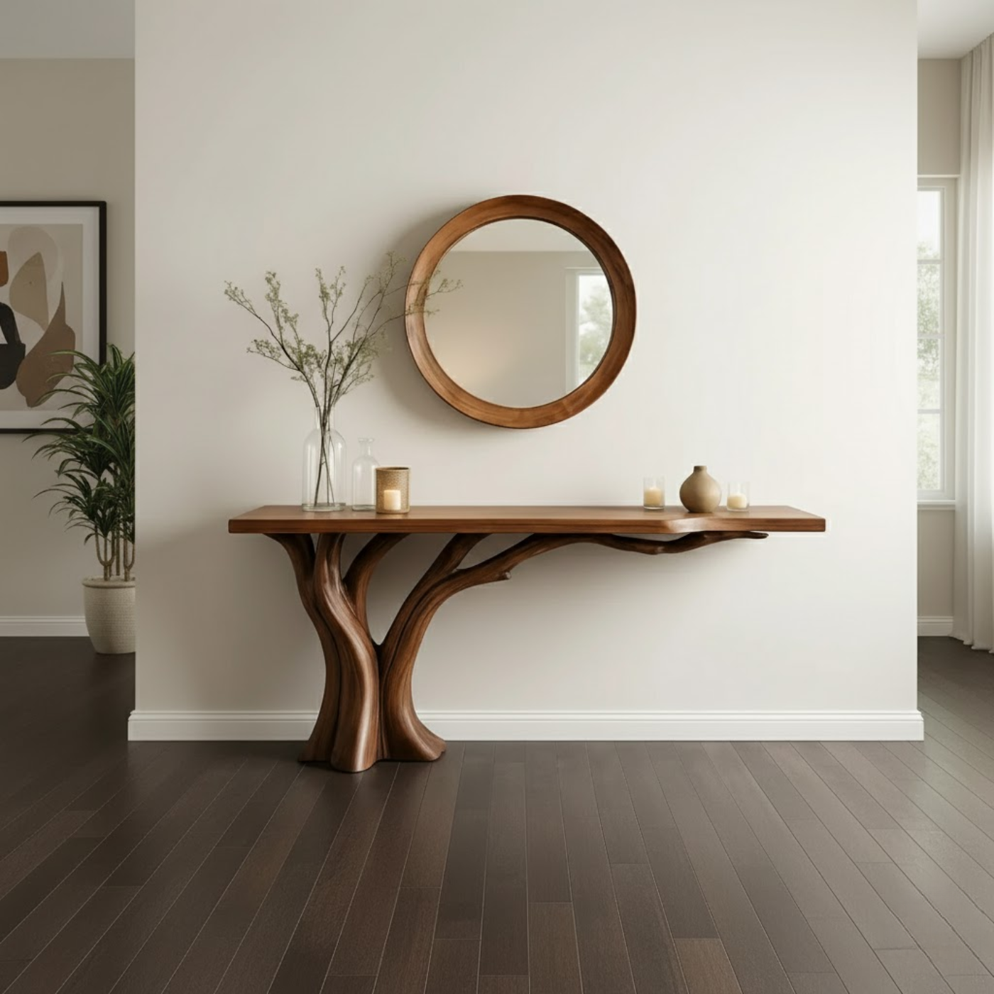 Handcrafted Solid Wood Entryway Console Table with Organic Branch Design Kitchnce