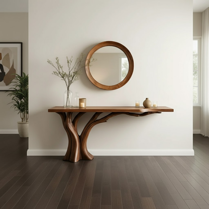 Handcrafted Solid Wood Entryway Console Table with Organic Branch Design Kitchnce