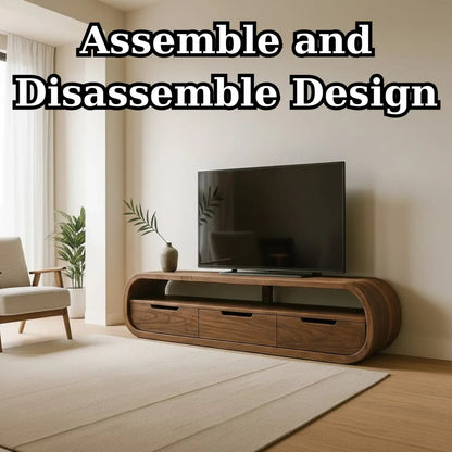 Handcrafted Solid Wood TV Stand - Modern Curved Console, Easy Assembly, 3 Drawers Kitchnce