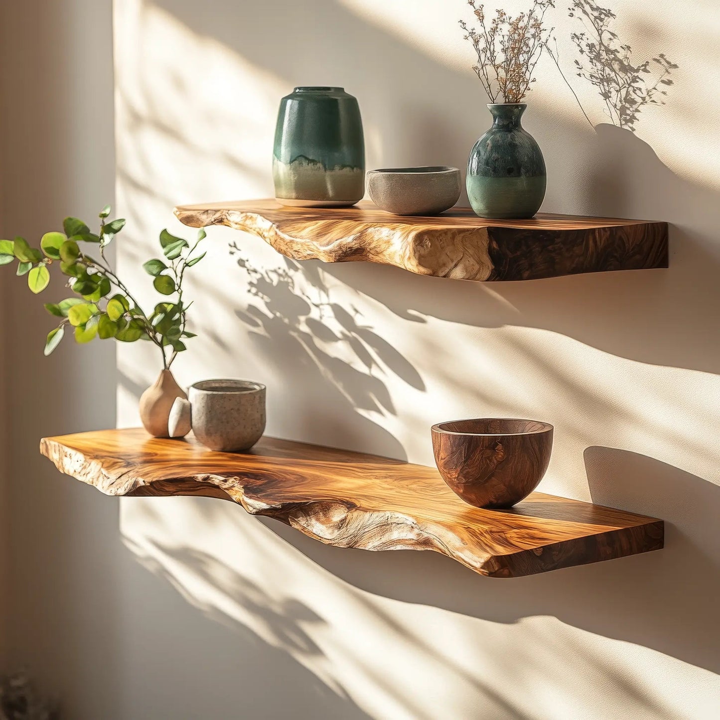 Caelric Live Edge Solid Wood Floating Shelf SPA395392 Kitchnce
