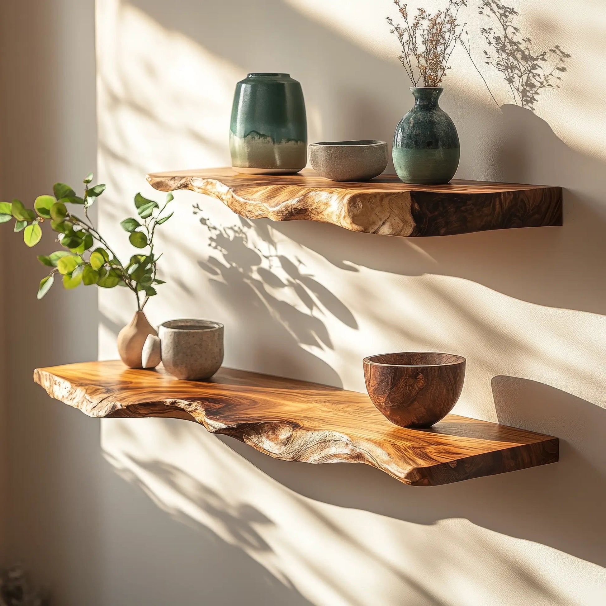 Caelric Live Edge Solid Wood Floating Shelf SPA395392 Kitchnce