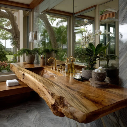 Caelthar Live Edge Solid Wood Floating Bathroom Vanity with Integrated Sink SPA264589 Kitchnce