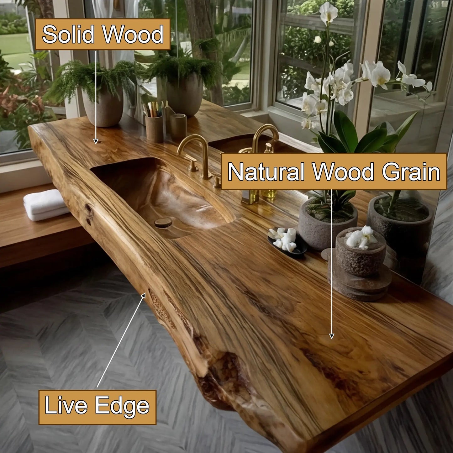 Caelthar Live Edge Solid Wood Floating Bathroom Vanity with Integrated Sink SPA264589 Kitchnce