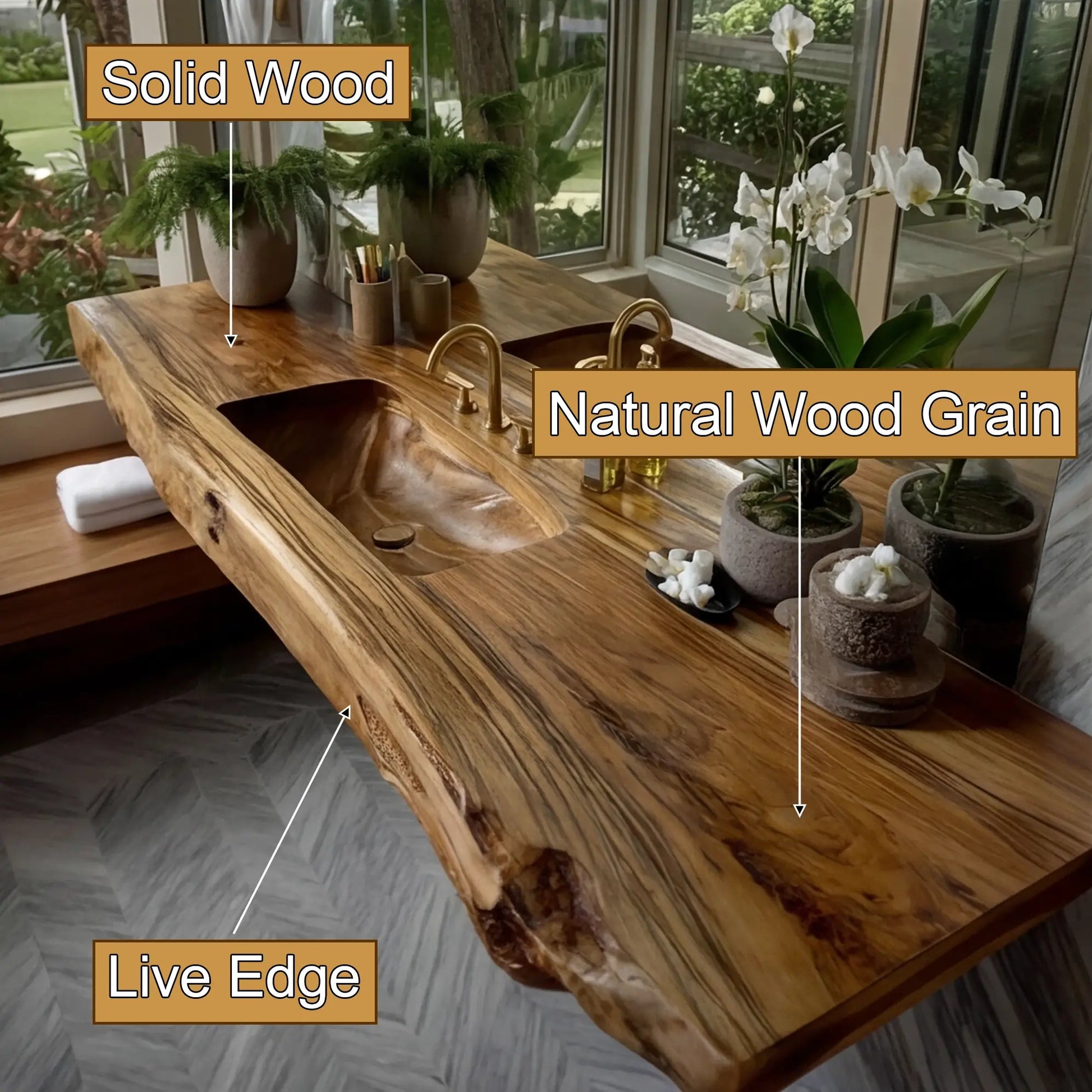 Caelthar Live Edge Solid Wood Floating Bathroom Vanity with Integrated Sink SPA264589 Kitchnce