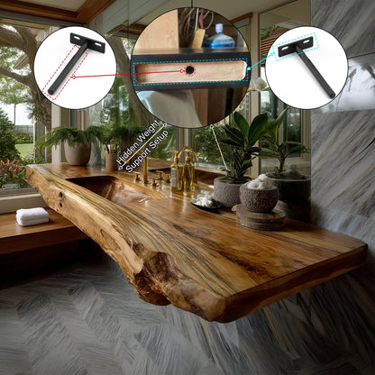Caelthar Live Edge Solid Wood Floating Bathroom Vanity with Integrated Sink SPA264589 Kitchnce