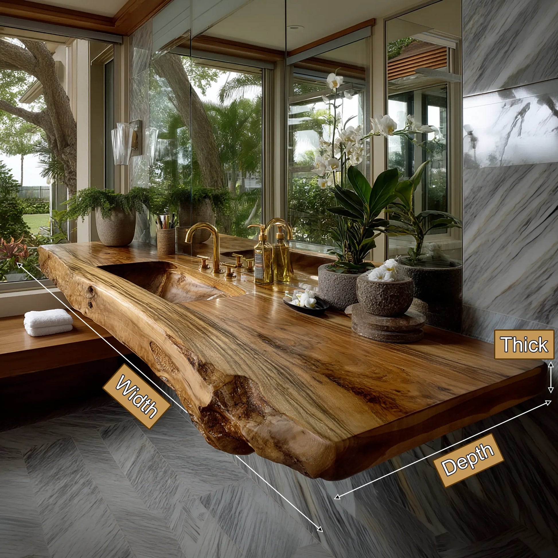 Caelthar Live Edge Solid Wood Floating Bathroom Vanity with Integrated Sink SPA264589 Kitchnce