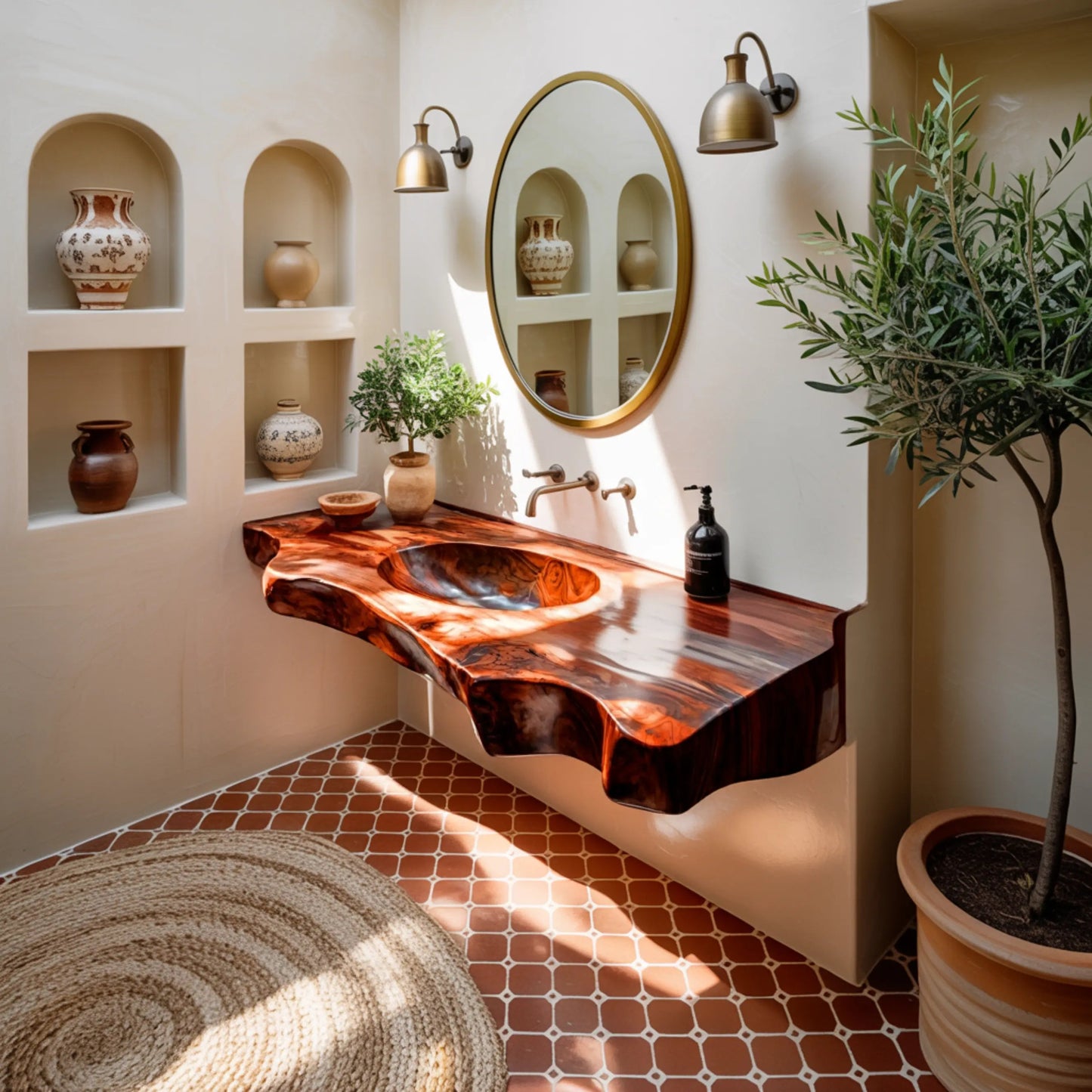 Caldera Live Edge Solid Wood Floating Bathroom Vanity with Integrated Sink Kitchnce