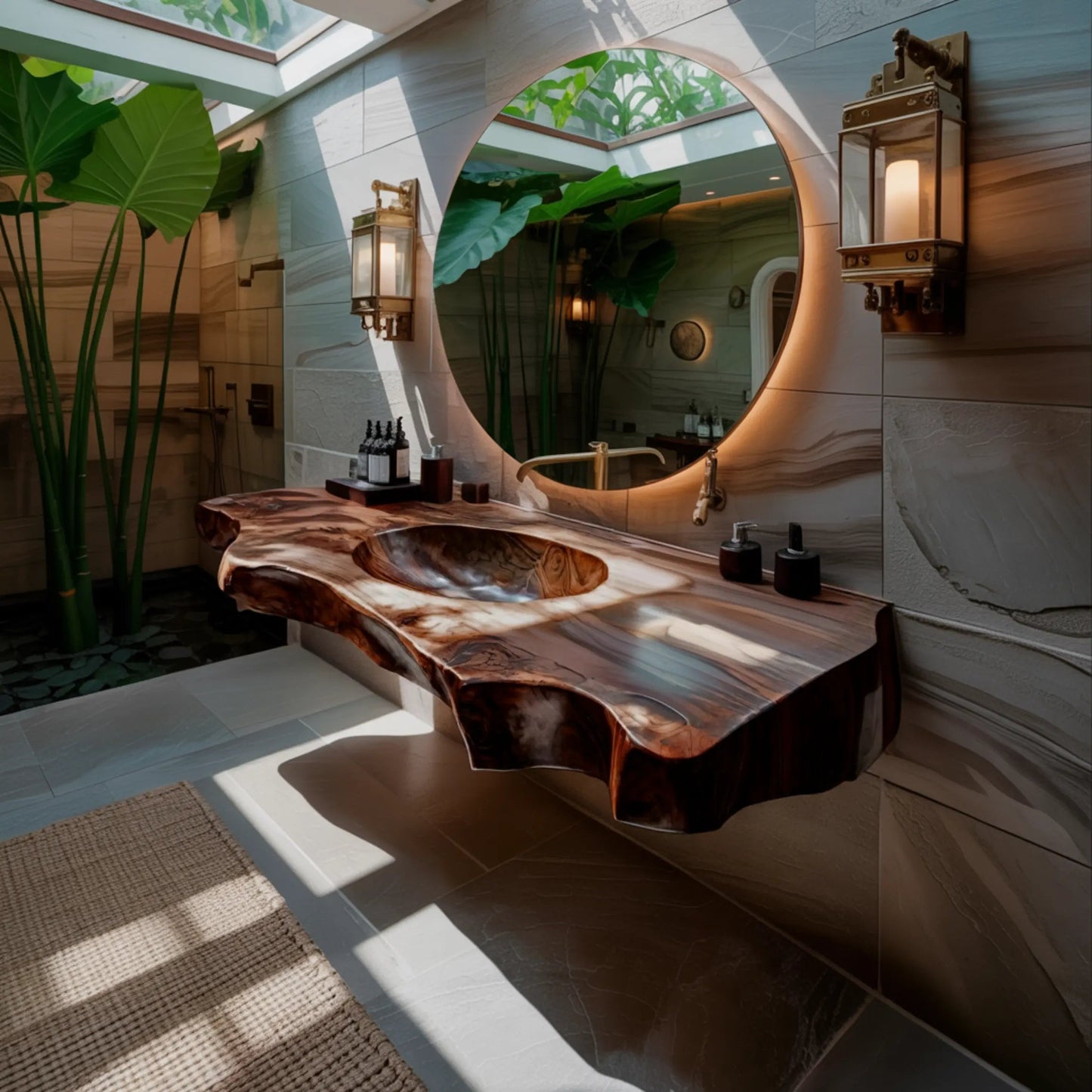 Caldera Live Edge Solid Wood Floating Bathroom Vanity with Integrated Sink Kitchnce