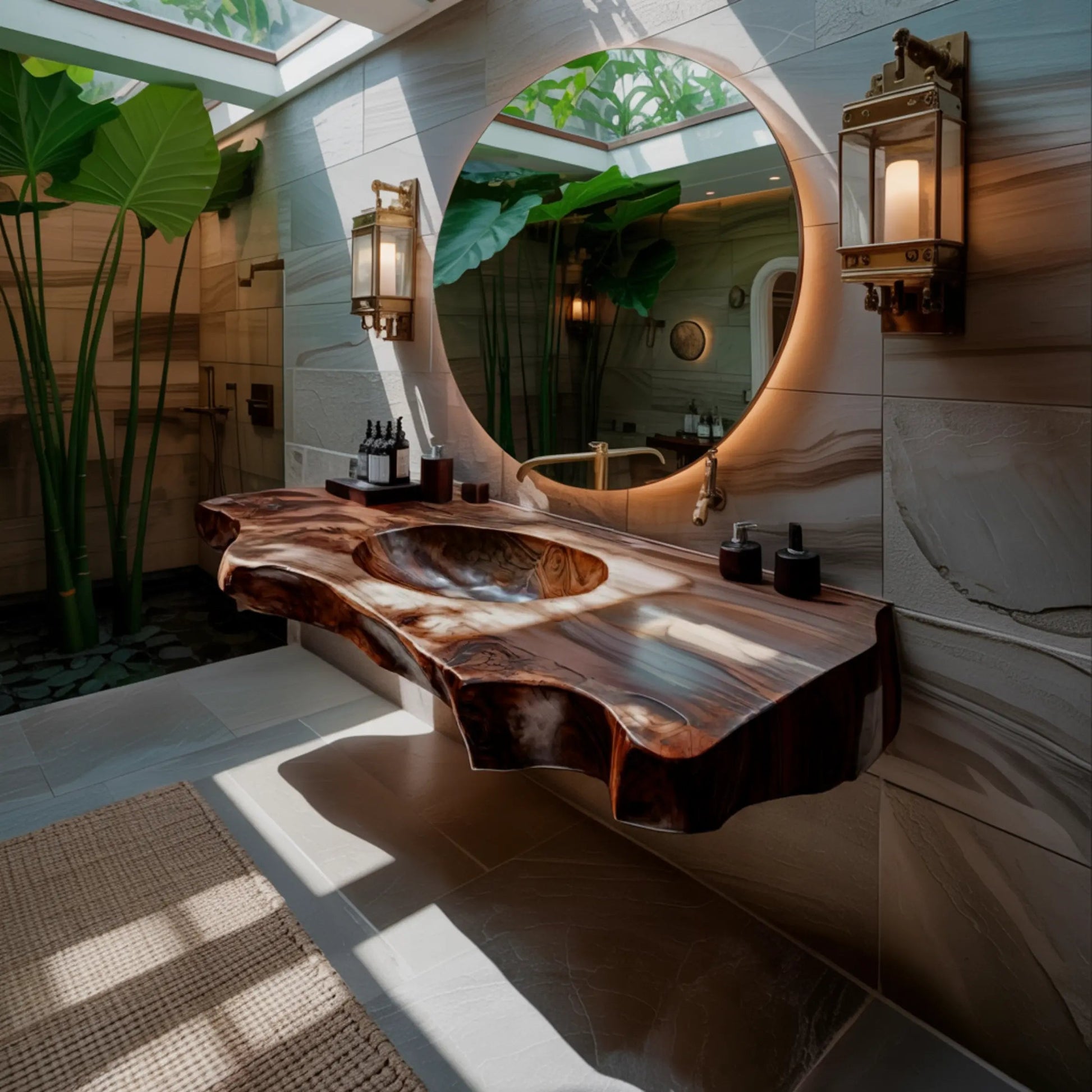 Caldera Live Edge Solid Wood Floating Bathroom Vanity with Integrated Sink Kitchnce