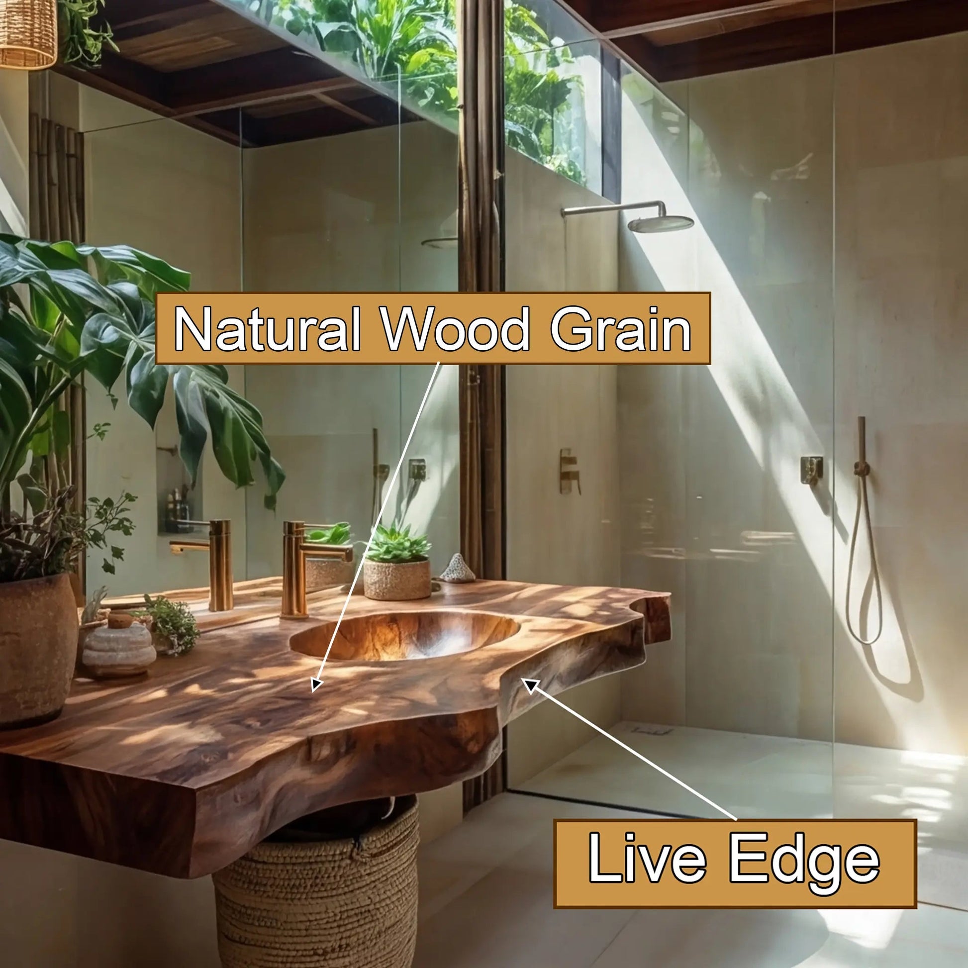 Caldera Live Edge Solid Wood Floating Bathroom Vanity with Integrated Sink Kitchnce