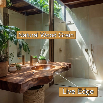 Caldera Live Edge Solid Wood Floating Bathroom Vanity with Integrated Sink Kitchnce