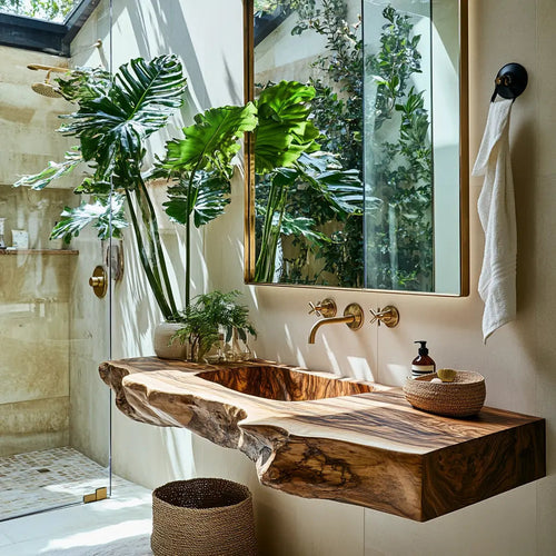 Caldris Live Edge Solid Wood Floating Bathroom Vanity with Integrated Sink SPA184235 Kitchnce