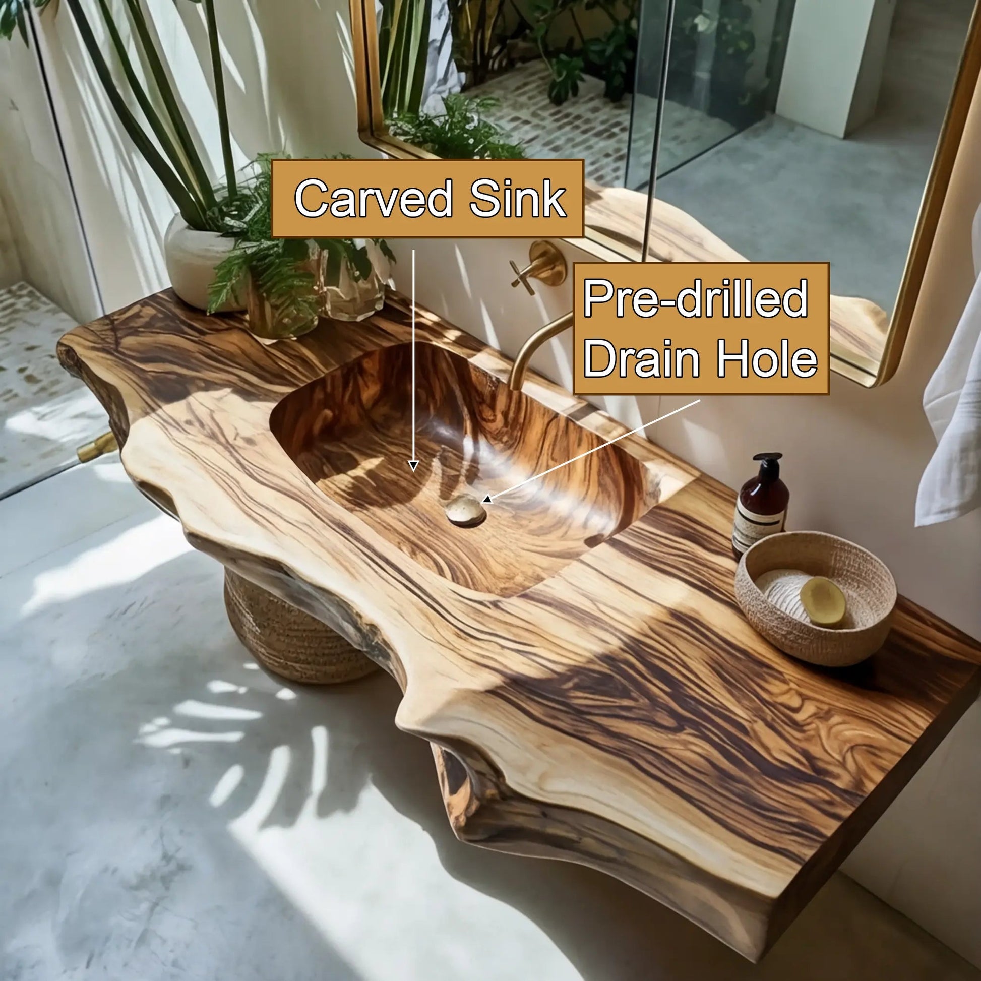 Caldris Live Edge Solid Wood Floating Bathroom Vanity with Integrated Sink SPA184235 Kitchnce