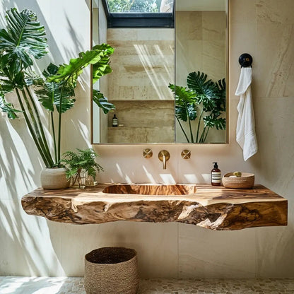 Caldris Live Edge Solid Wood Floating Bathroom Vanity with Integrated Sink SPA184235 Kitchnce