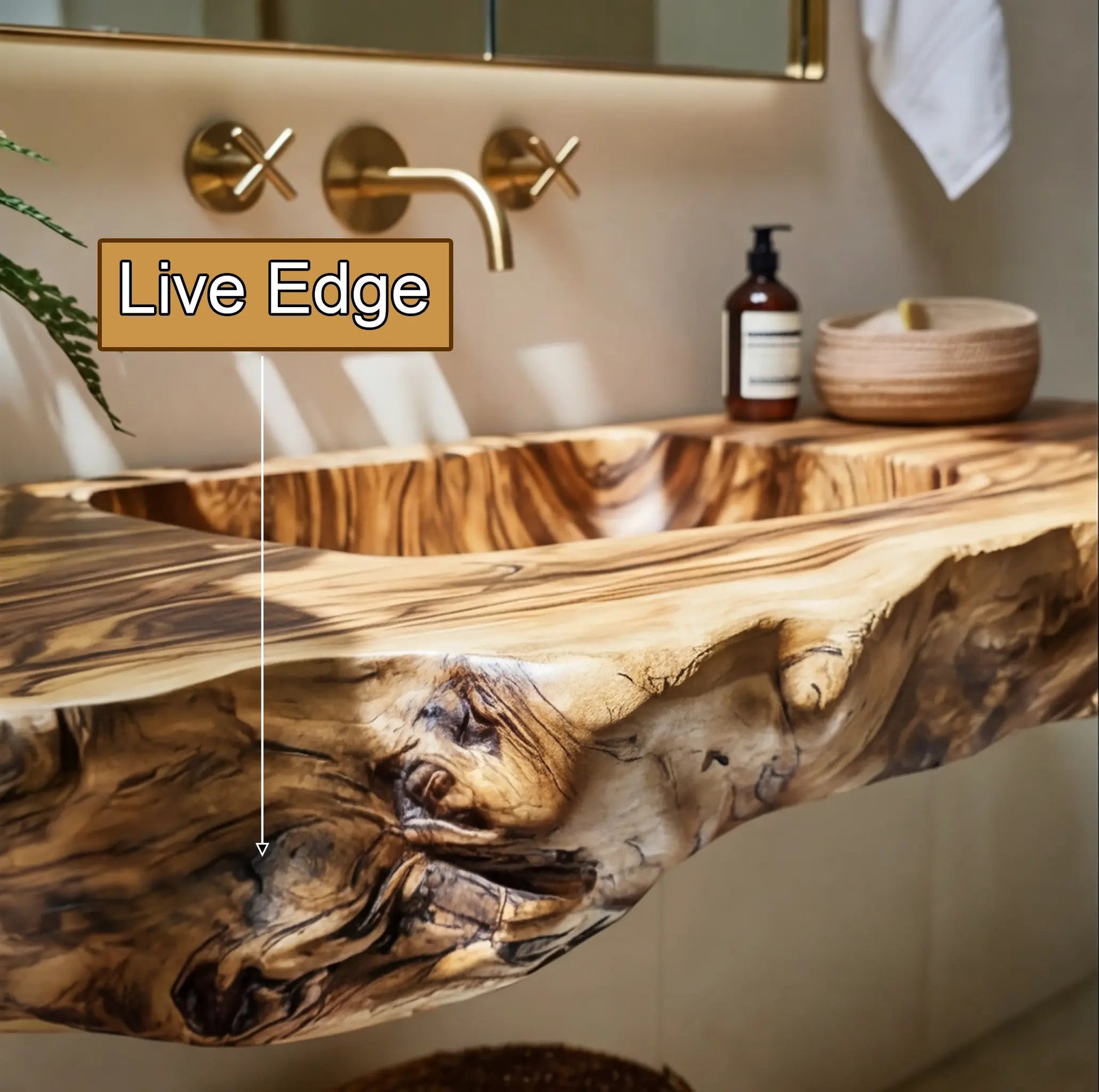 Caldris Live Edge Solid Wood Floating Bathroom Vanity with Integrated Sink SPA184235 Kitchnce
