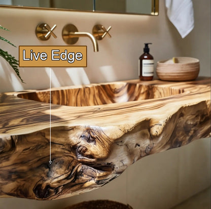 Caldris Live Edge Solid Wood Floating Bathroom Vanity with Integrated Sink SPA184235 Kitchnce