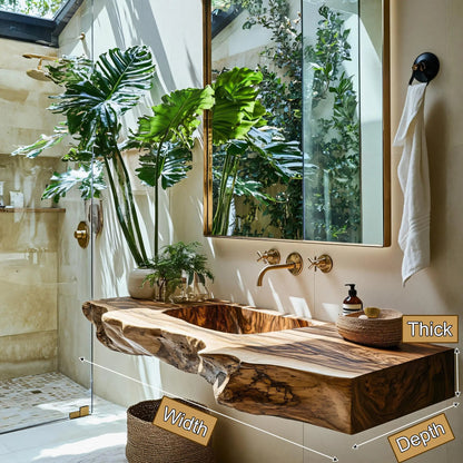 Caldris Live Edge Solid Wood Floating Bathroom Vanity with Integrated Sink SPA184235 Kitchnce