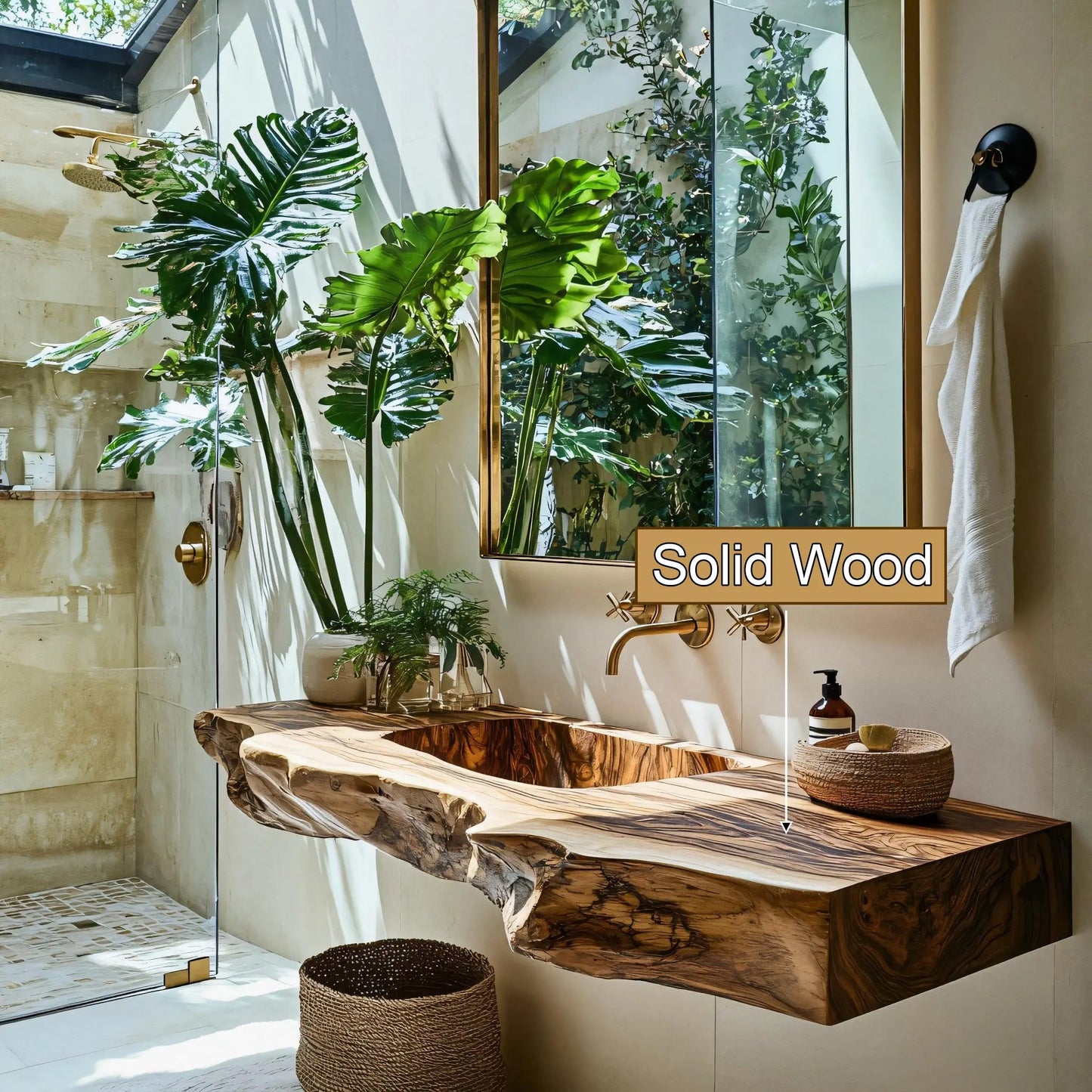 Caldris Live Edge Solid Wood Floating Bathroom Vanity with Integrated Sink SPA184235 Kitchnce
