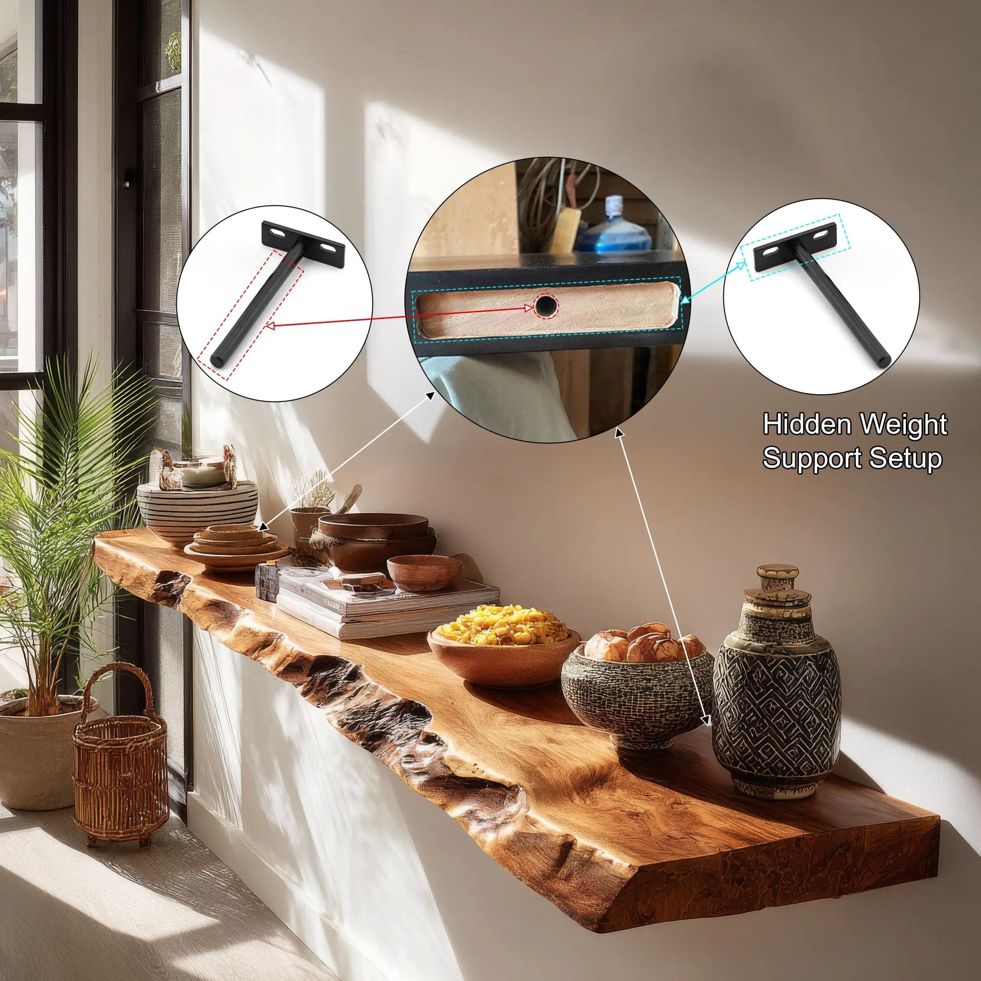 Caldris Live Edge Solid Wood Floating Shelf SPA285438 Kitchnce