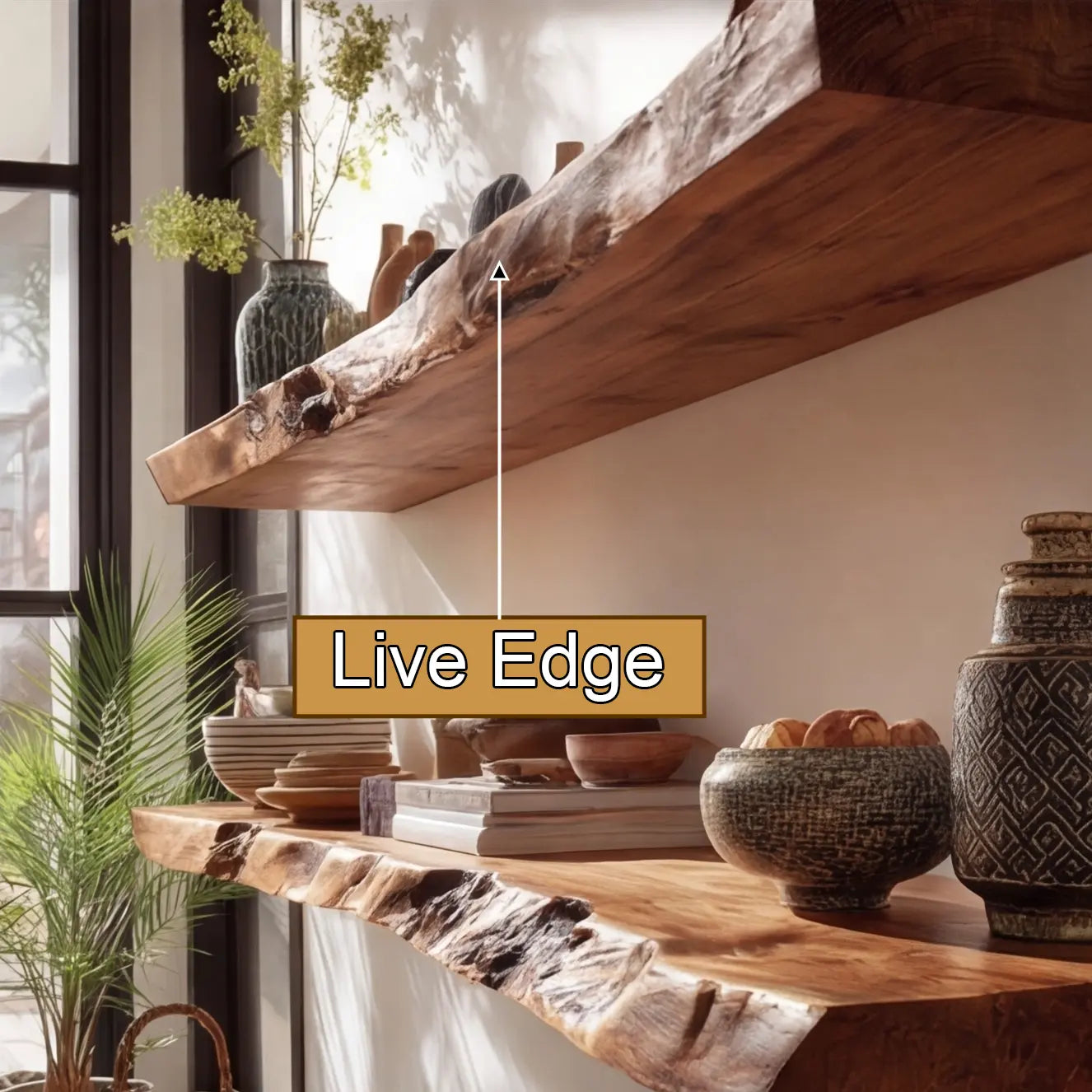 Caldris Live Edge Solid Wood Floating Shelf SPA285438 Kitchnce