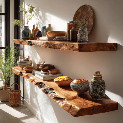 Caldris Live Edge Solid Wood Floating Shelf SPA285438 Kitchnce